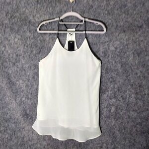 Naked Zebra Top S White Chiffon Straps Racerback Lined Sleeveless Coastal